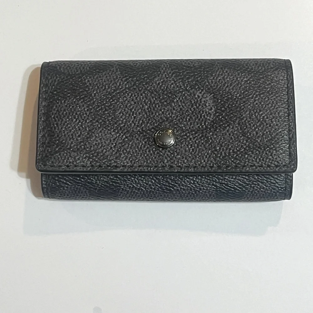 Coach Four Ring Key holder with card case in Signature canvas Black/Gray - Picture 3 of 6